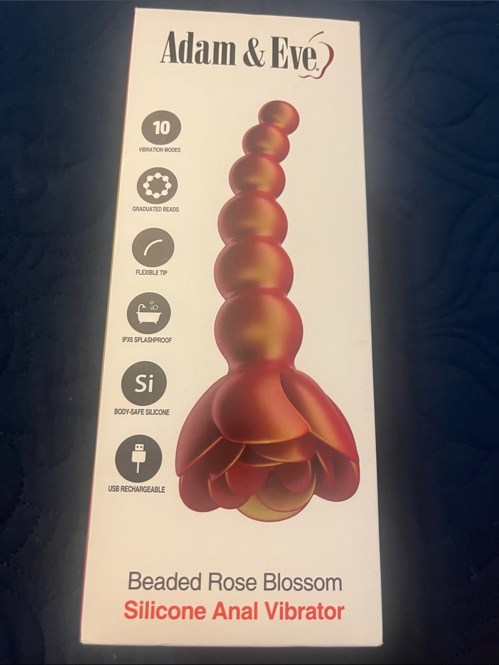 Beaded Rose Blossom Silicone Anal Toy - Red/Gold